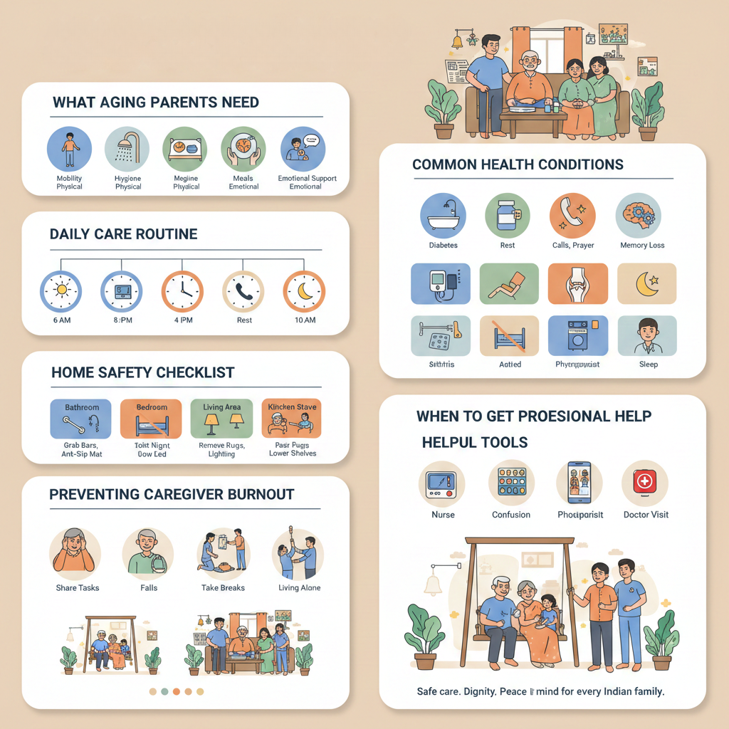 Infographic guide to elderly care at home for Indian families